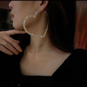 Rhinestone, heart shaped hoop earrings